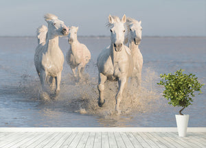 Running White Horses Wall Mural Wallpaper - Canvas Art Rocks - 4