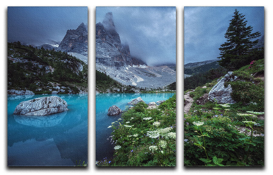 Veneto Lago Di Sorapis Panorama 3 Split Panel Canvas Print - Canvas Art Rocks - 1