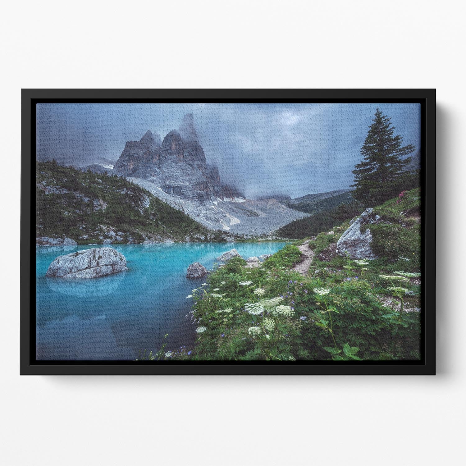 Veneto Lago Di Sorapis Panorama Floating Framed Canvas - Canvas Art Rocks - 2