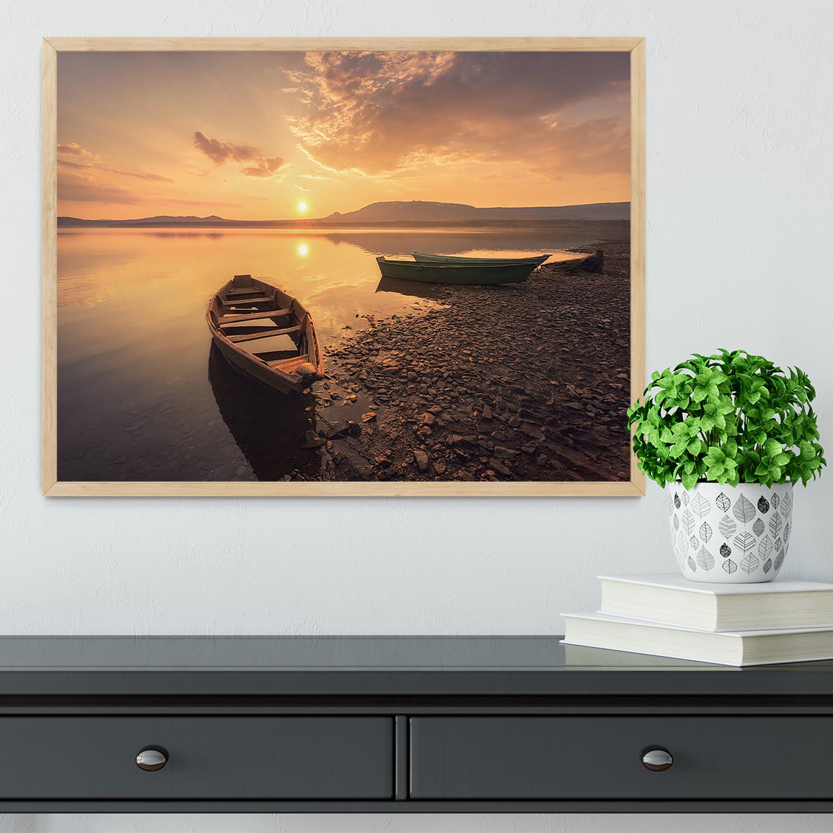 Rowing Boats In The Sunset Framed Print - Canvas Art Rocks - 4