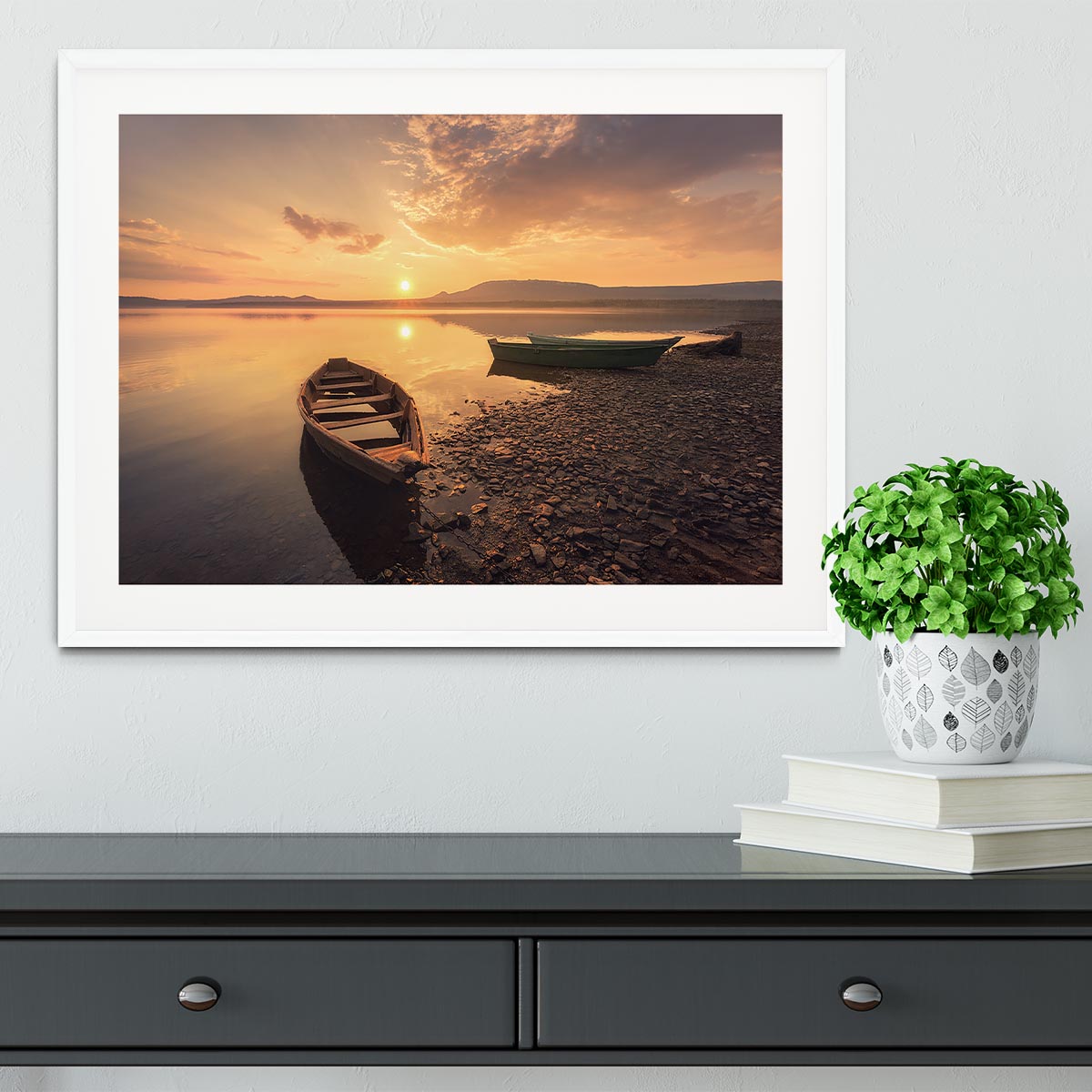 Rowing Boats In The Sunset Framed Print - Canvas Art Rocks - 5