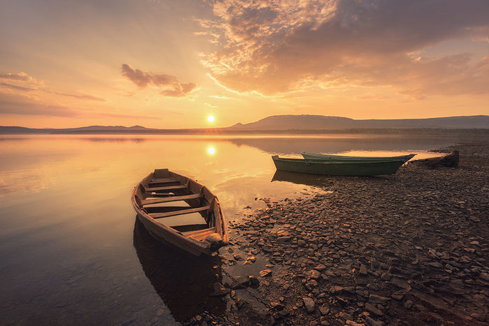 Rowing Boats In The Sunset Wall Mural Wallpaper