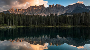 Sunset At Lake Carezza Wall Mural Wallpaper - Canvas Art Rocks - 1