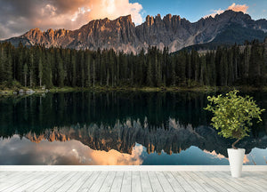 Sunset At Lake Carezza Wall Mural Wallpaper - Canvas Art Rocks - 4