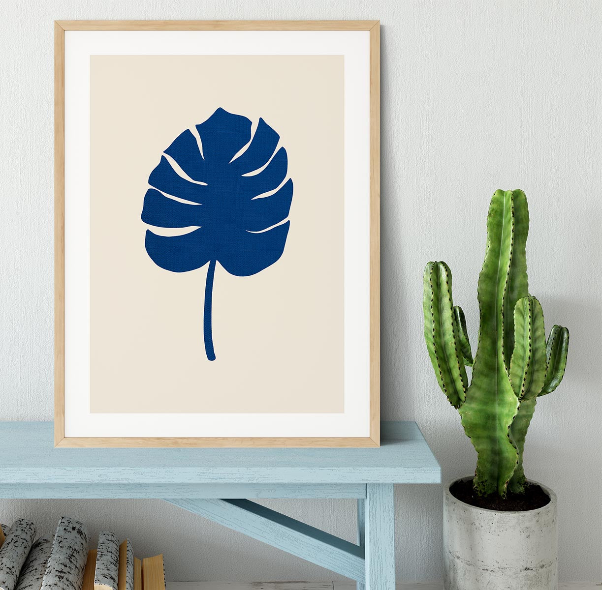 Monstera Canvas Blue Framed Print - Canvas Art Rocks - 3