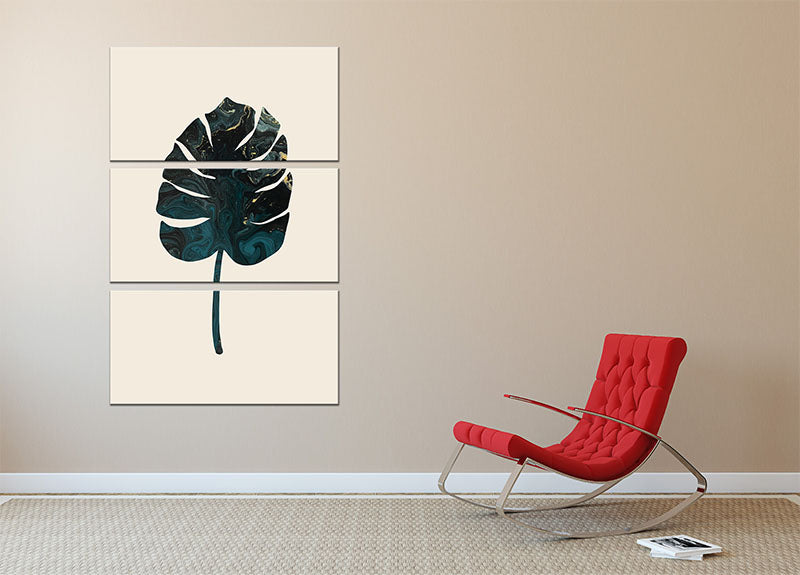 Monstera Marble Green 3 Split Panel Canvas Print - Canvas Art Rocks - 2
