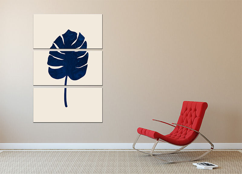 Monstera Marble Blue 3 Split Panel Canvas Print - Canvas Art Rocks - 2