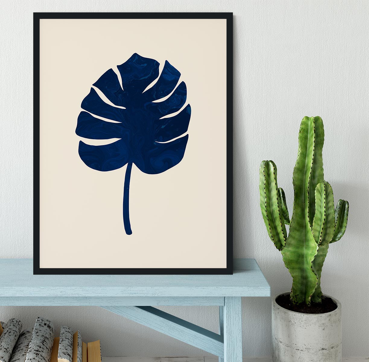 Monstera Marble Blue Framed Print - Canvas Art Rocks - 2