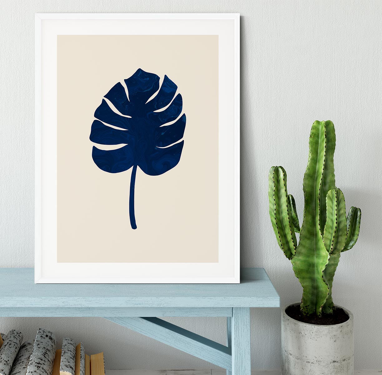 Monstera Marble Blue Framed Print - Canvas Art Rocks - 5