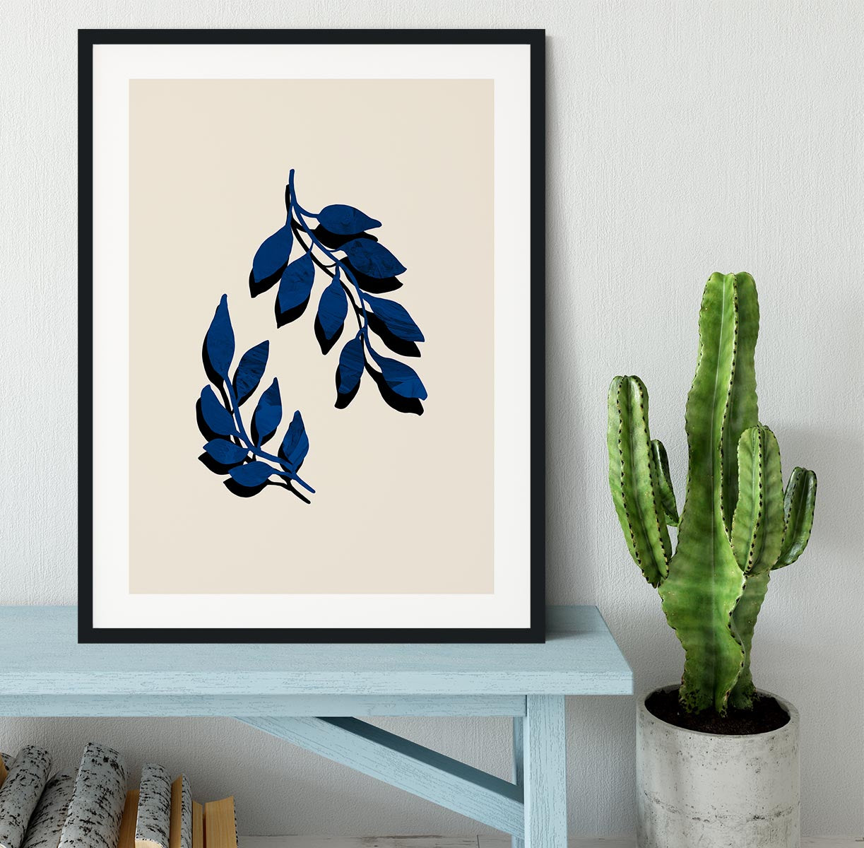 Blue Twig Brush Framed Print - Canvas Art Rocks - 1