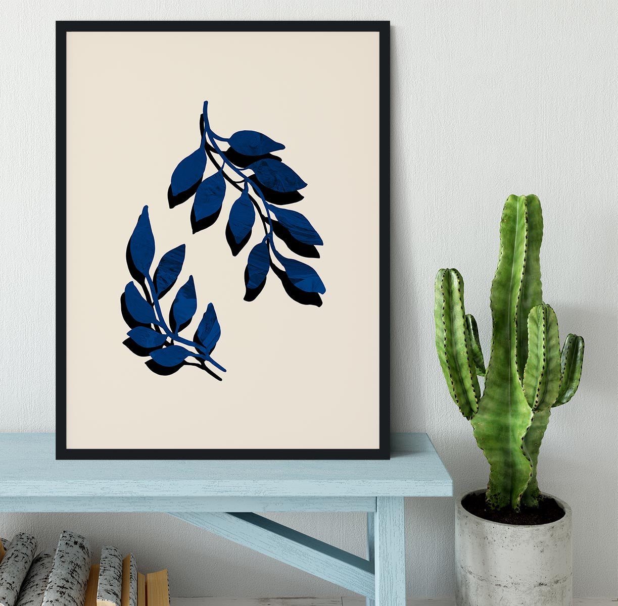 Blue Twig Brush Framed Print - Canvas Art Rocks - 2