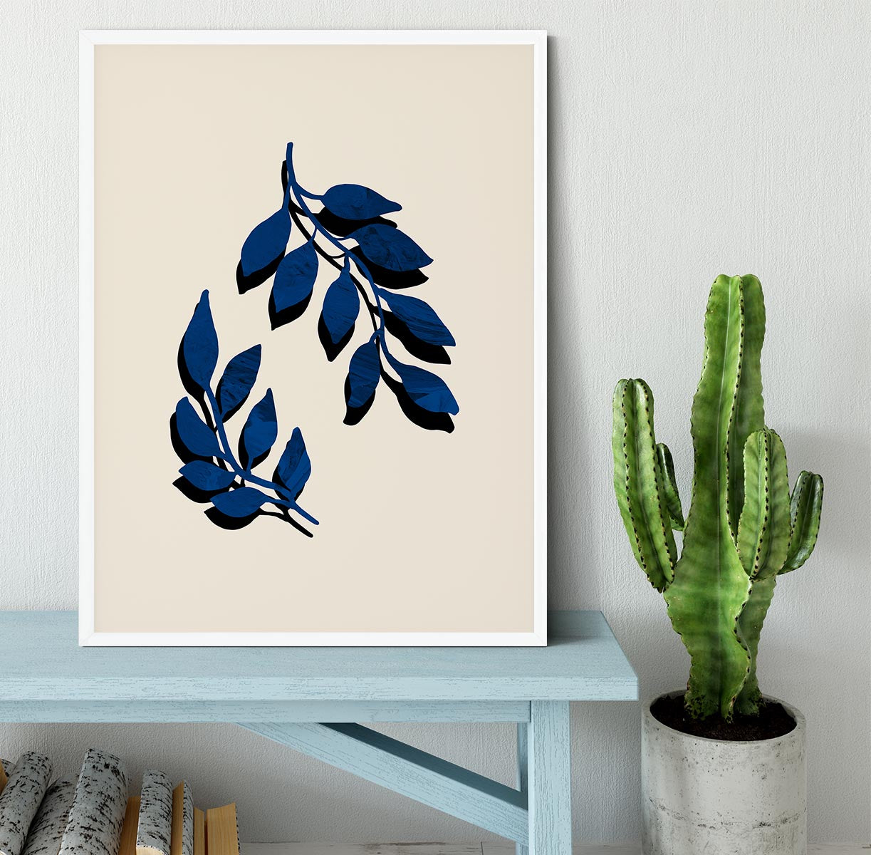 Blue Twig Brush Framed Print - Canvas Art Rocks -6