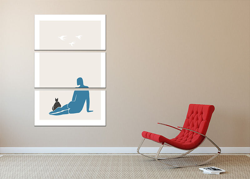 Woman and Cat 3 Split Panel Canvas Print - Canvas Art Rocks - 2