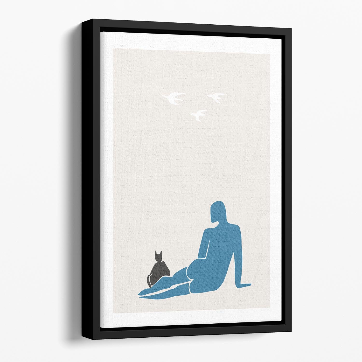 Woman and Cat Floating Framed Canvas - Canvas Art Rocks - 1