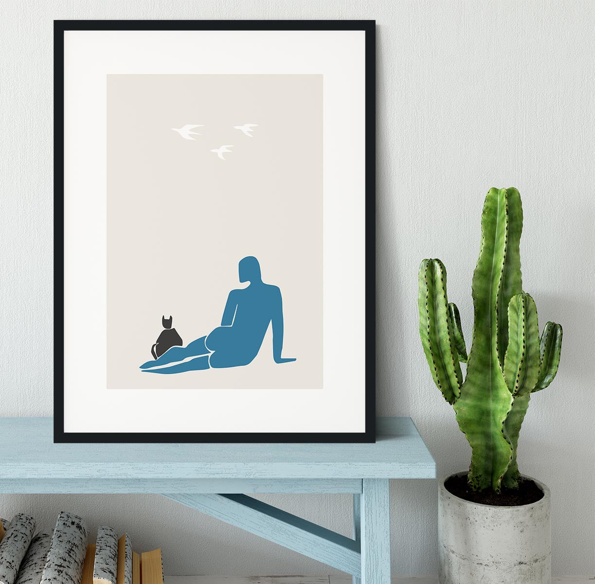 Woman and Cat Framed Print - Canvas Art Rocks - 1