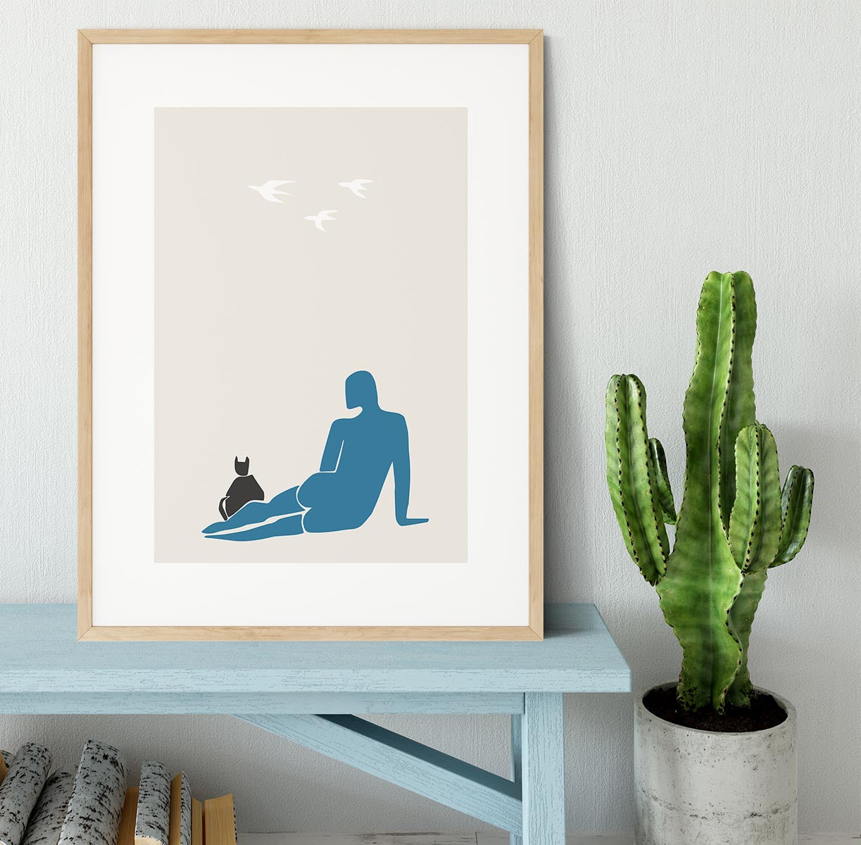 Woman and Cat Framed Print - Canvas Art Rocks - 3