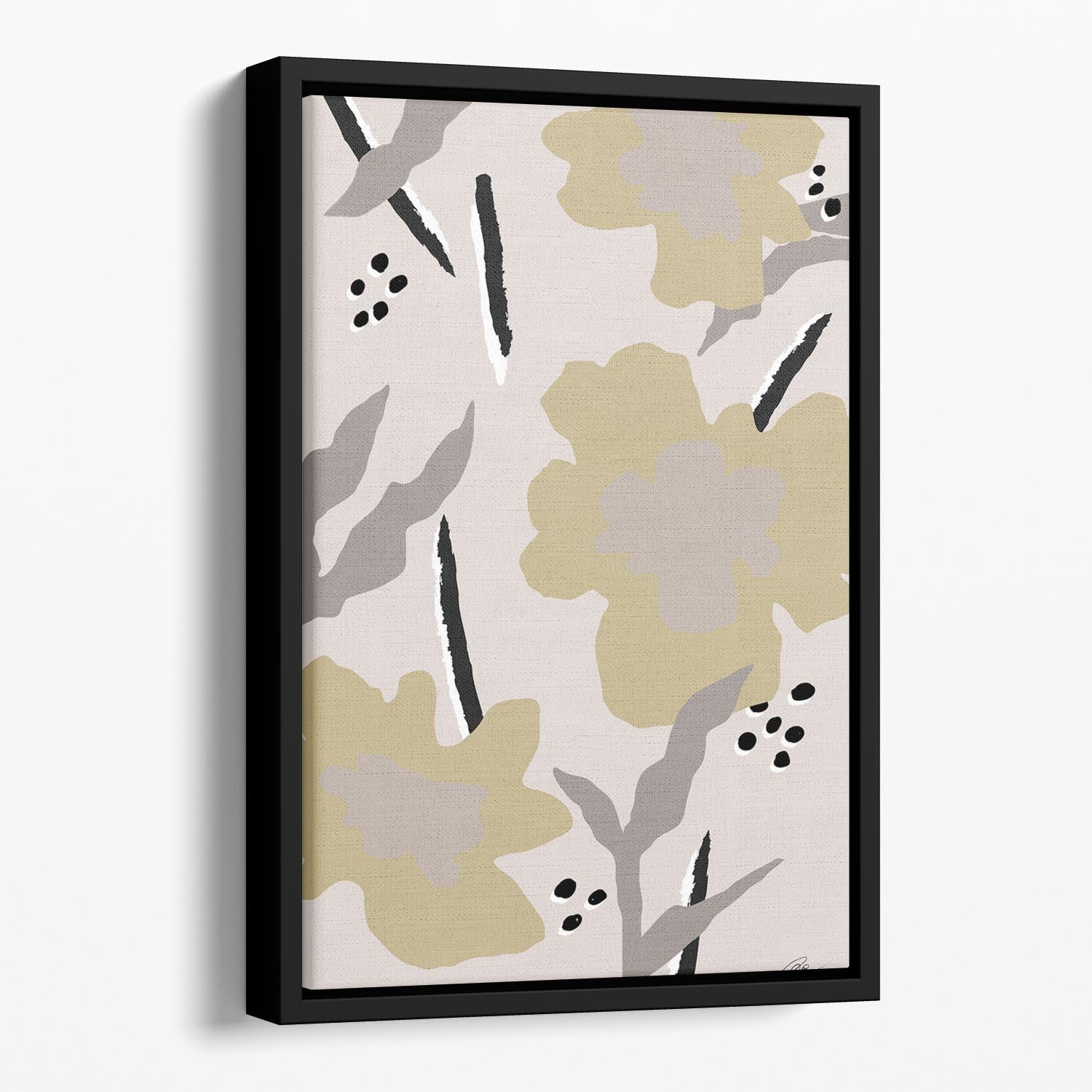 Beige Flowers Floating Framed Canvas - Canvas Art Rocks - 1