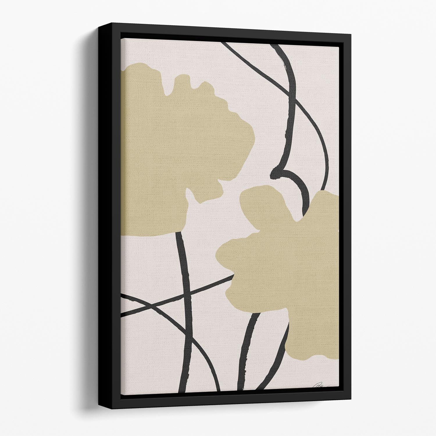 Beige Flowers 02 Floating Framed Canvas - Canvas Art Rocks - 1