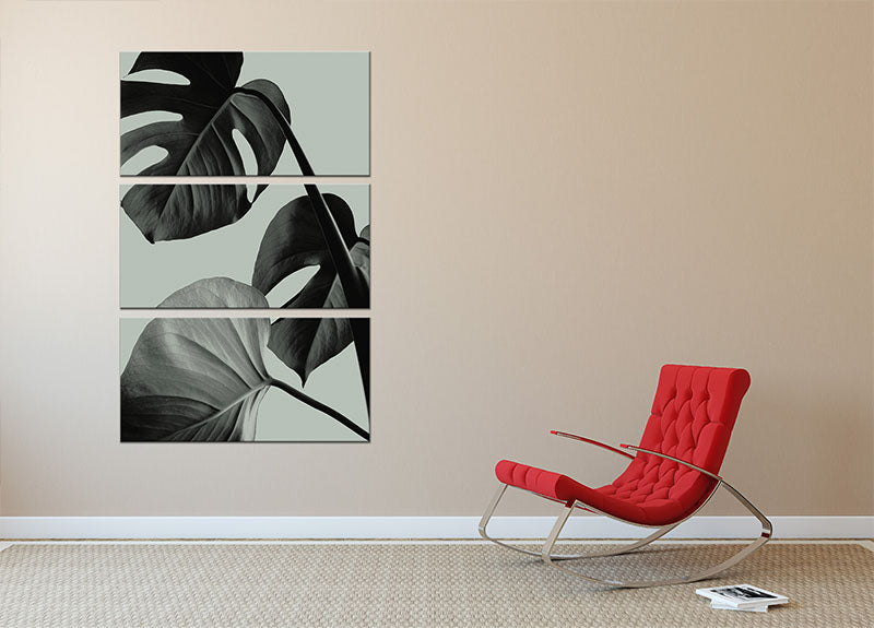 Monstera Teal 07 3 Split Panel Canvas Print - Canvas Art Rocks - 2