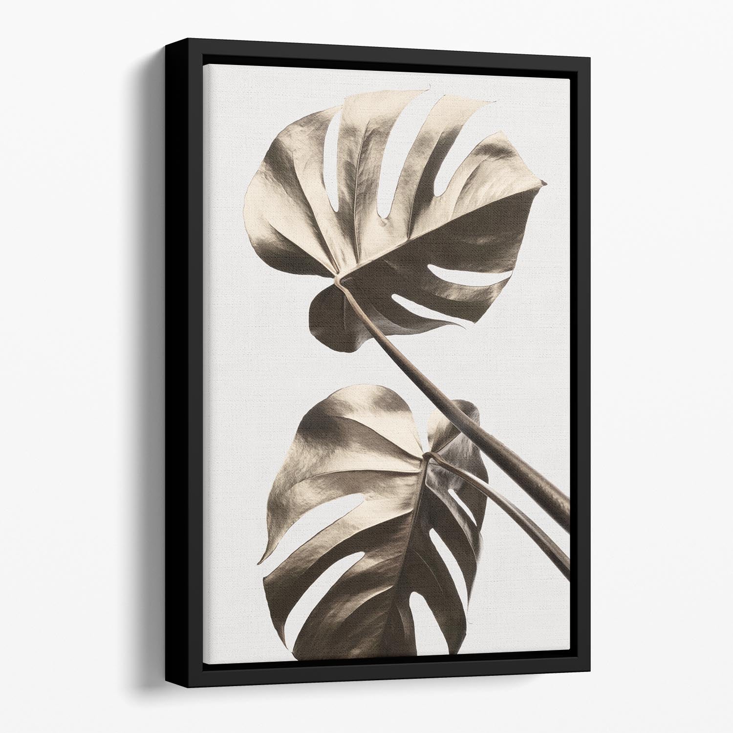 Monstera Gold 08 Floating Framed Canvas - Canvas Art Rocks - 1