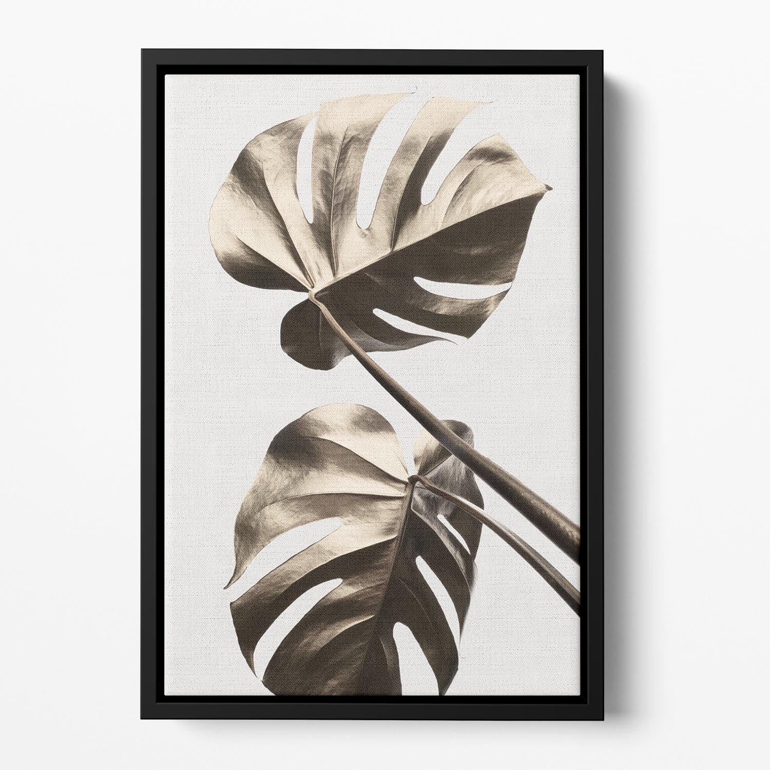 Monstera Gold 08 Floating Framed Canvas - Canvas Art Rocks - 2