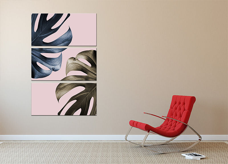 Monstera Pink Light 01 3 Split Panel Canvas Print - Canvas Art Rocks - 2