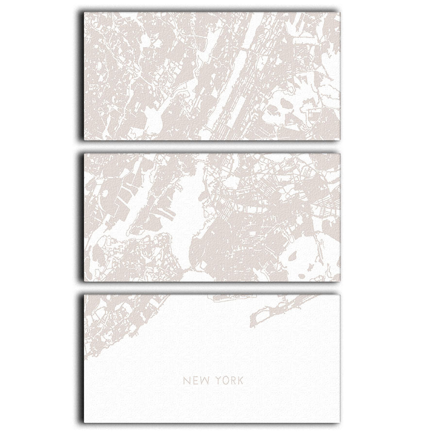 New York Map 3 Split Panel Canvas Print - Canvas Art Rocks - 1
