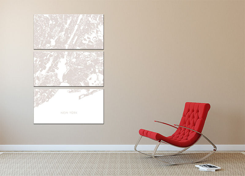 New York Map 3 Split Panel Canvas Print - Canvas Art Rocks - 2