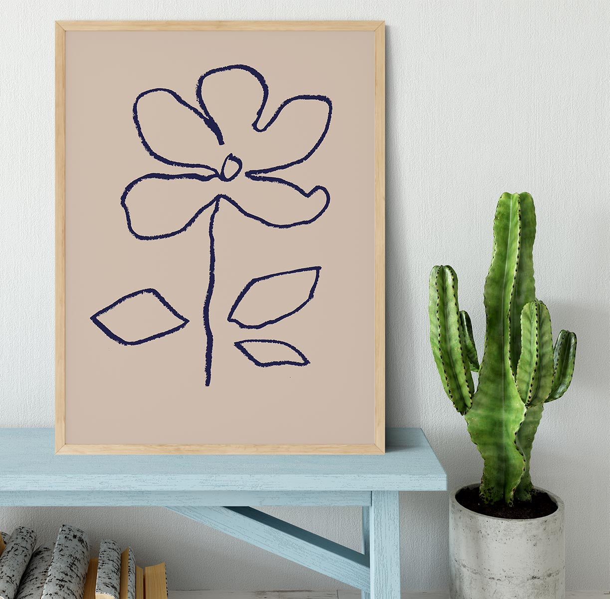 Oil Pastel Flower Blue Framed Print - Canvas Art Rocks - 4