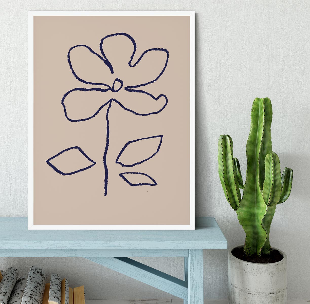 Oil Pastel Flower Blue Framed Print - Canvas Art Rocks -6