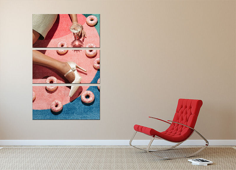 Pink Picnic #02 3 Split Panel Canvas Print - Canvas Art Rocks - 2