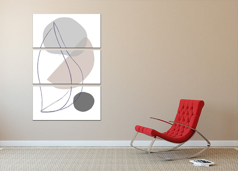 New Shapes Beige 01 3 Split Panel Canvas Print - Canvas Art Rocks - 2
