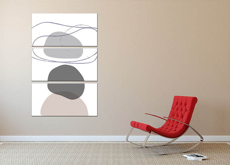 New Shapes Beige 04 3 Split Panel Canvas Print - Canvas Art Rocks - 2