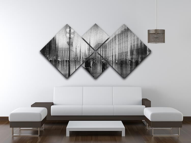 A Rainy Day In Marienplatz 4 Square Multi Panel Canvas - Canvas Art Rocks - 3