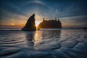 Sunset at Ruby Beach Wall Mural Wallpaper - Canvas Art Rocks - 1