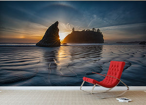 Sunset at Ruby Beach Wall Mural Wallpaper - Canvas Art Rocks - 2