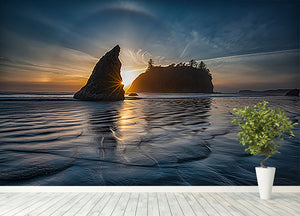 Sunset at Ruby Beach Wall Mural Wallpaper - Canvas Art Rocks - 4