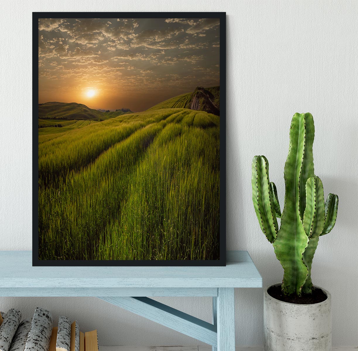 Sunset Over The Fields Framed Print - Canvas Art Rocks - 2