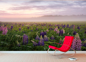 Lupines On A Foggy Day Wall Mural Wallpaper - Canvas Art Rocks - 2