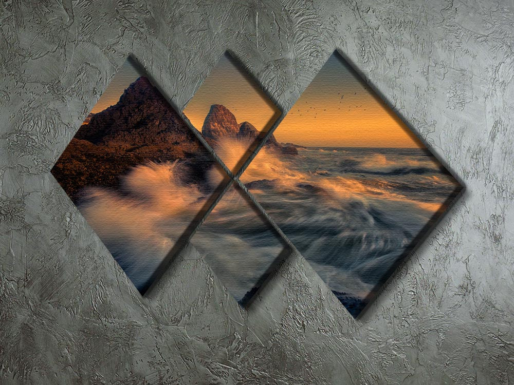 Waves Crashing Into Cliff 4 Square Multi Panel Canvas - Canvas Art Rocks - 2