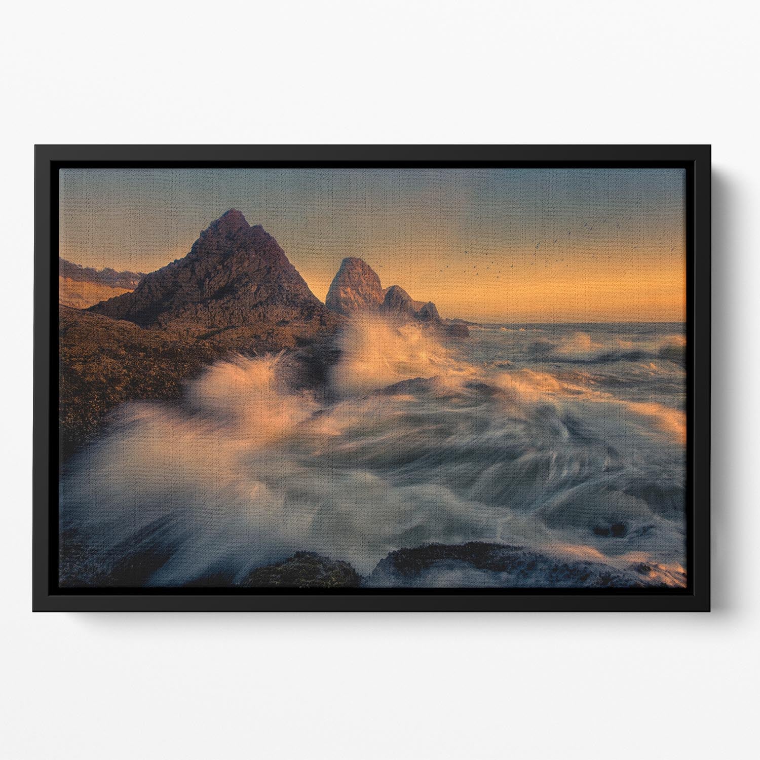 Waves Crashing Into Cliff Floating Framed Canvas - Canvas Art Rocks - 2