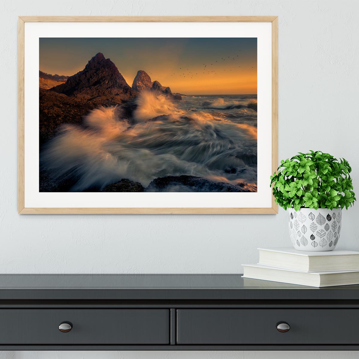 Waves Crashing Into Cliff Framed Print - Canvas Art Rocks - 3