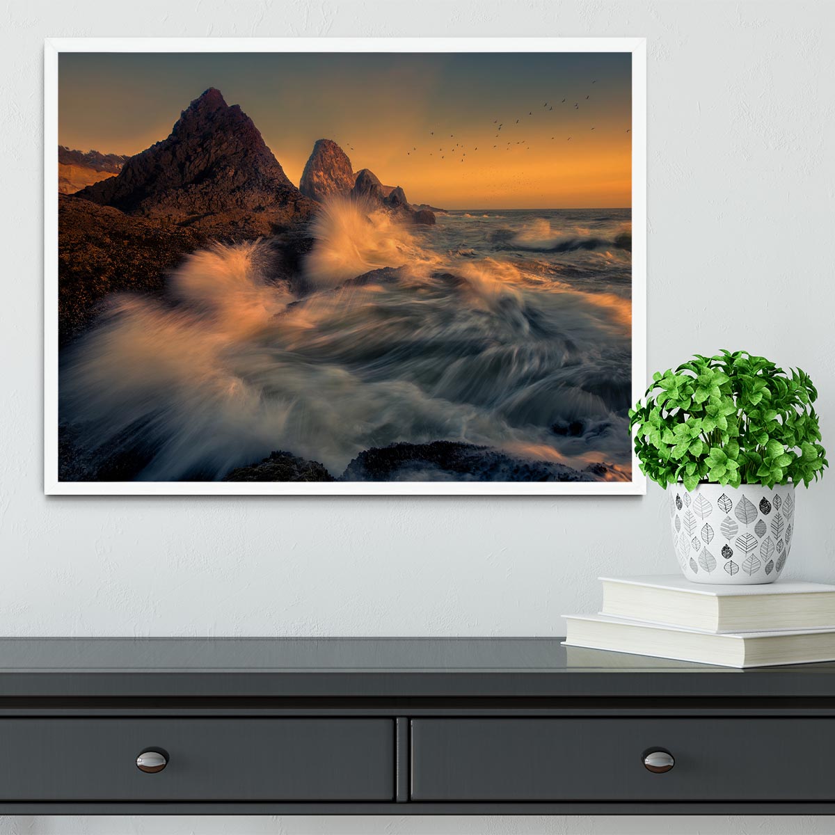 Waves Crashing Into Cliff Framed Print - Canvas Art Rocks -6