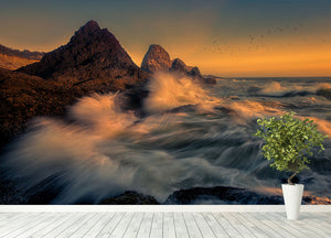 Waves Crashing Into Cliff Wall Mural Wallpaper - Canvas Art Rocks - 4