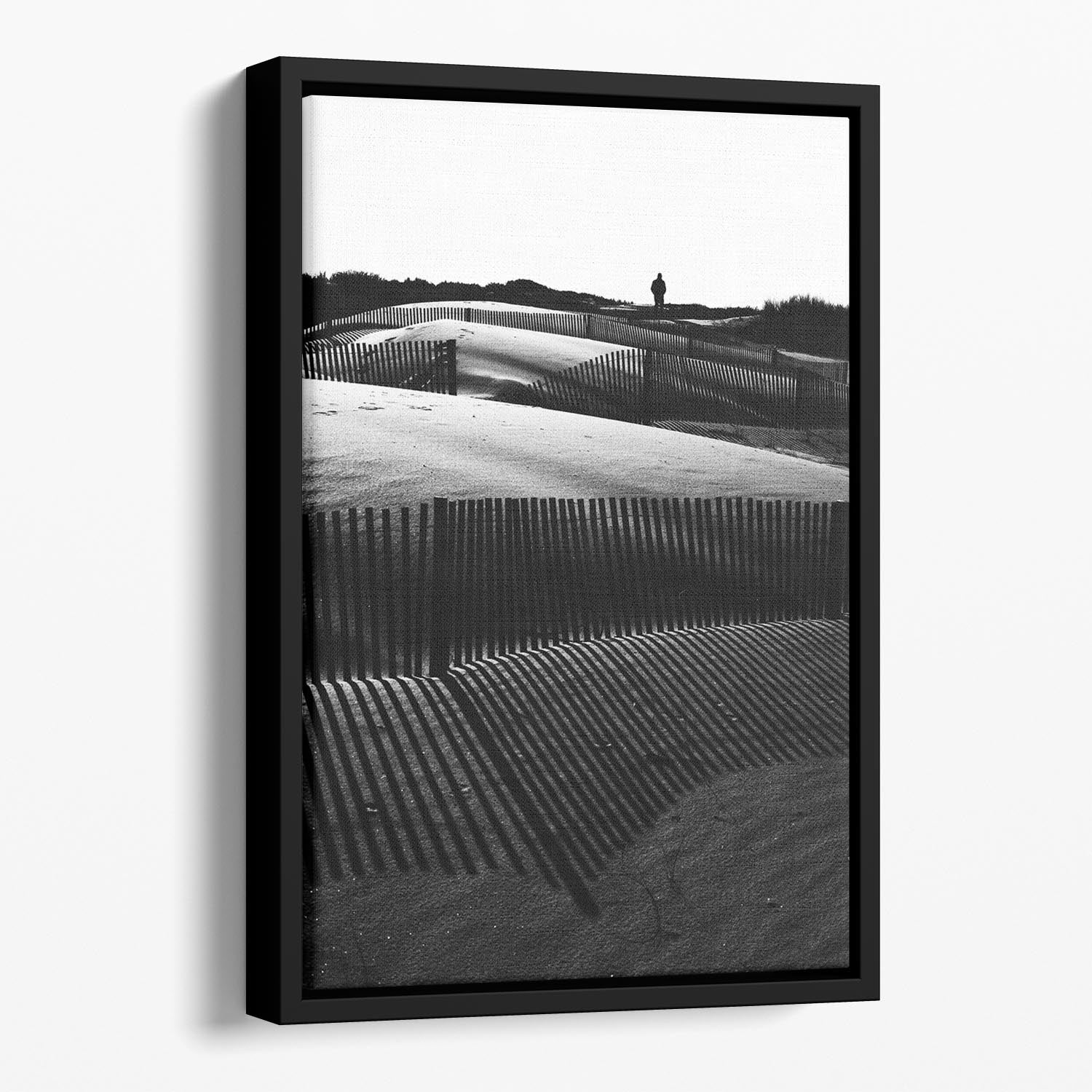 Greyscale Man On Beach Floating Framed Canvas - Canvas Art Rocks - 1