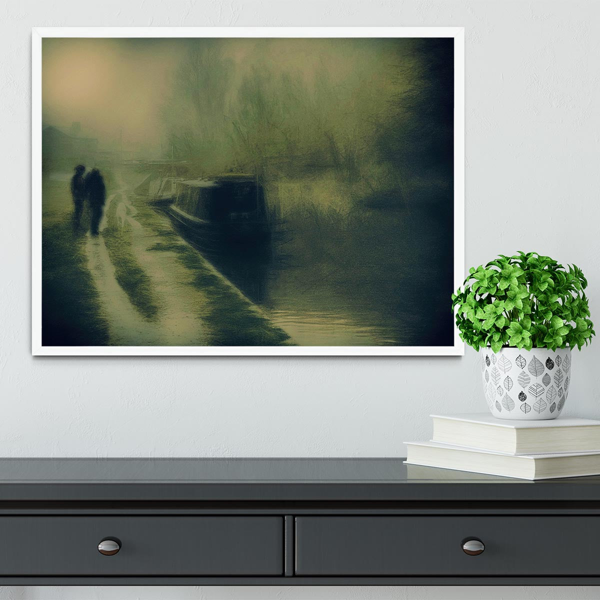 Silhouettes At The Canal Framed Print - Canvas Art Rocks -6