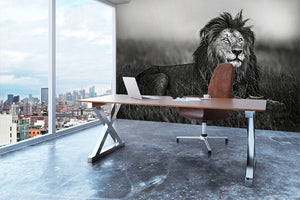 Greyscale Lion Wall Mural Wallpaper - Canvas Art Rocks - 3