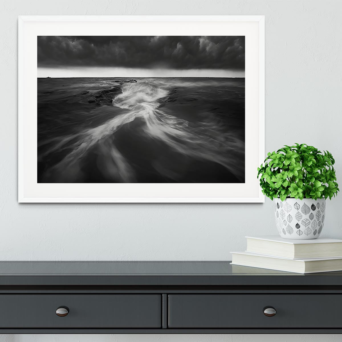 Coastline In Greyscale Framed Print - Canvas Art Rocks - 5