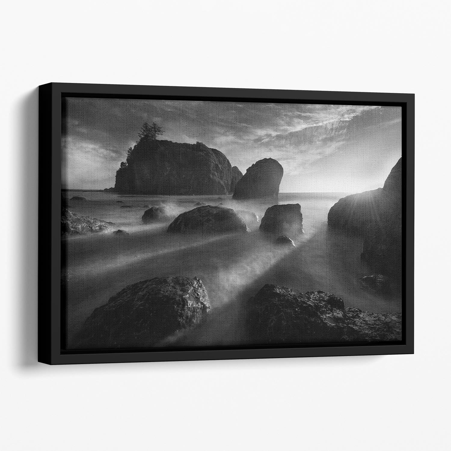 Sunbeams At The Coast Floating Framed Canvas - Canvas Art Rocks - 1