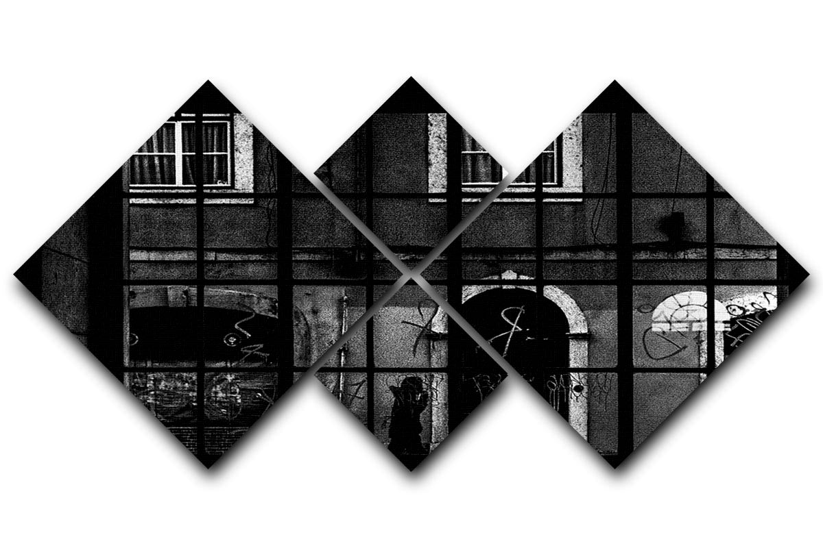Barred Graffiti House 4 Square Multi Panel Canvas - Canvas Art Rocks - 1